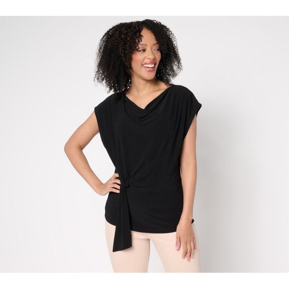 Dennis Basso Women's Top Plus Sz 1X Draped Front Caviar Crepe Black